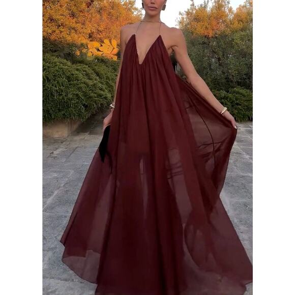 retrofete Arlet Chiffon Dress in Chestnut - Picture 1 of 16